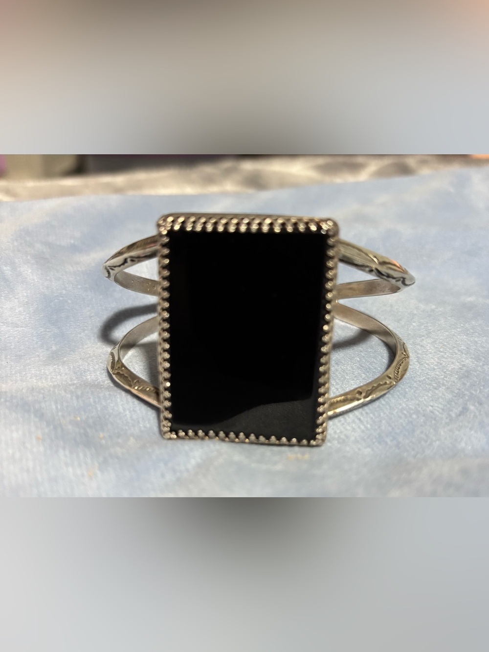 Wilson Padilla Navajo Black Onyx Sterling Silver Rectangle Cuff Bracelet.